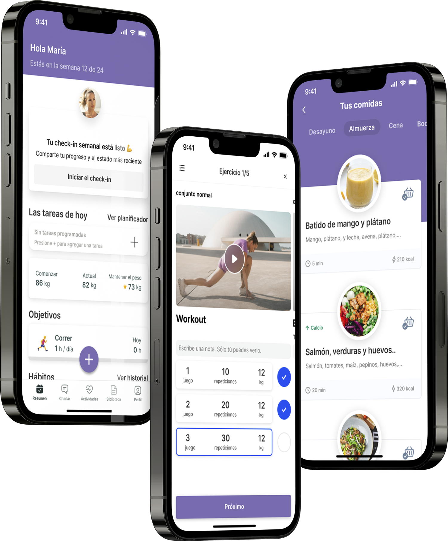 Un mockup de la app de coaching mostrando las funciones.